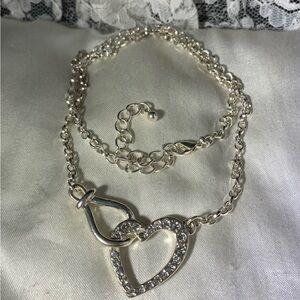 Sparkling Silver Tone Rhinestone Heart Necklace